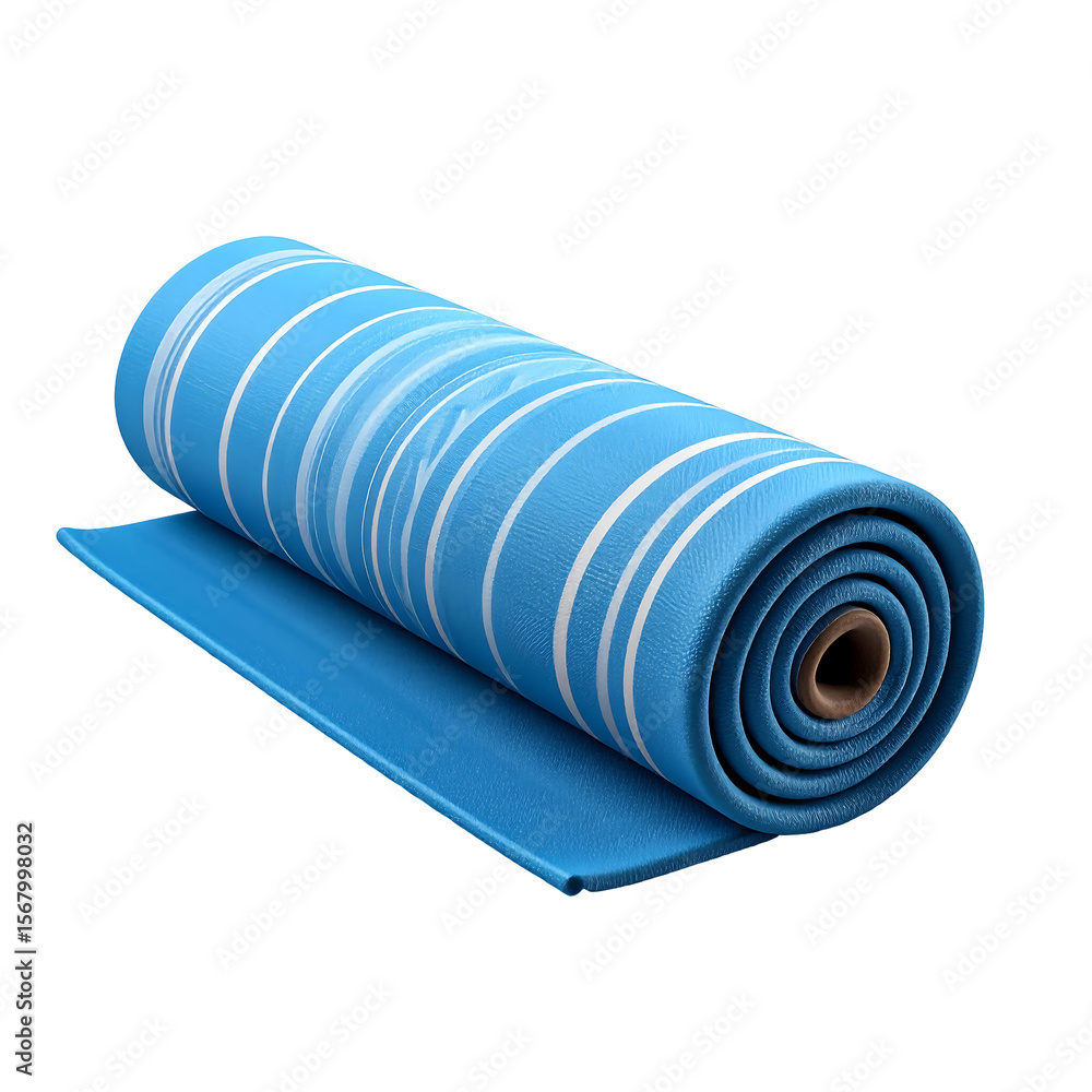 Poster abstract blue textile roll with white stripes in 3d rendering on transparent background