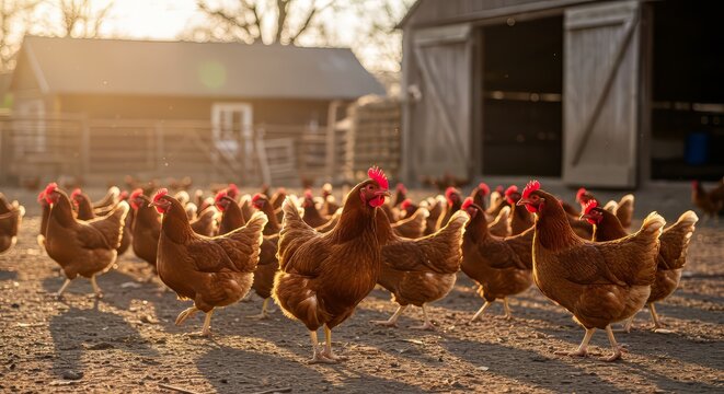 Group of Brown Chickens on Farm