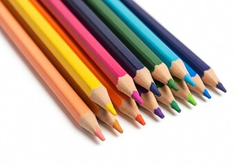 Fototapeta premium Colored pencils arranged together isolated on white background