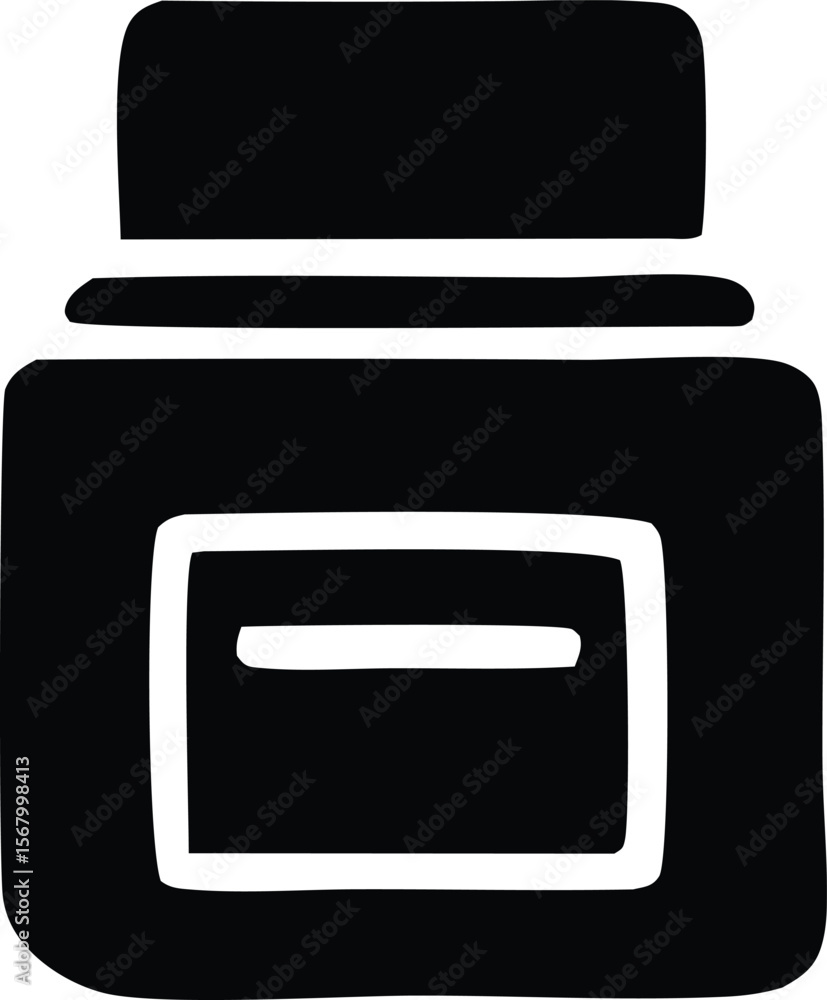 Poster a simple black and white graphic representation of an open jar with a lid showcasing a minimalist de