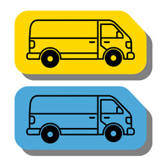 Two minimalist outline icons of a delivery van on a yellow and blue background. Perfect for logistics, shipping, and transport-related projects.
