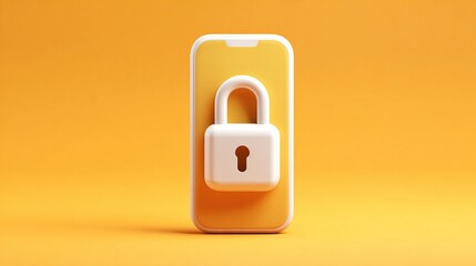 A yellow phone has a white padlock icon over its screen, symbolizing digital security