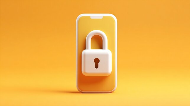 A yellow phone has a white padlock icon over its screen, symbolizing digital security