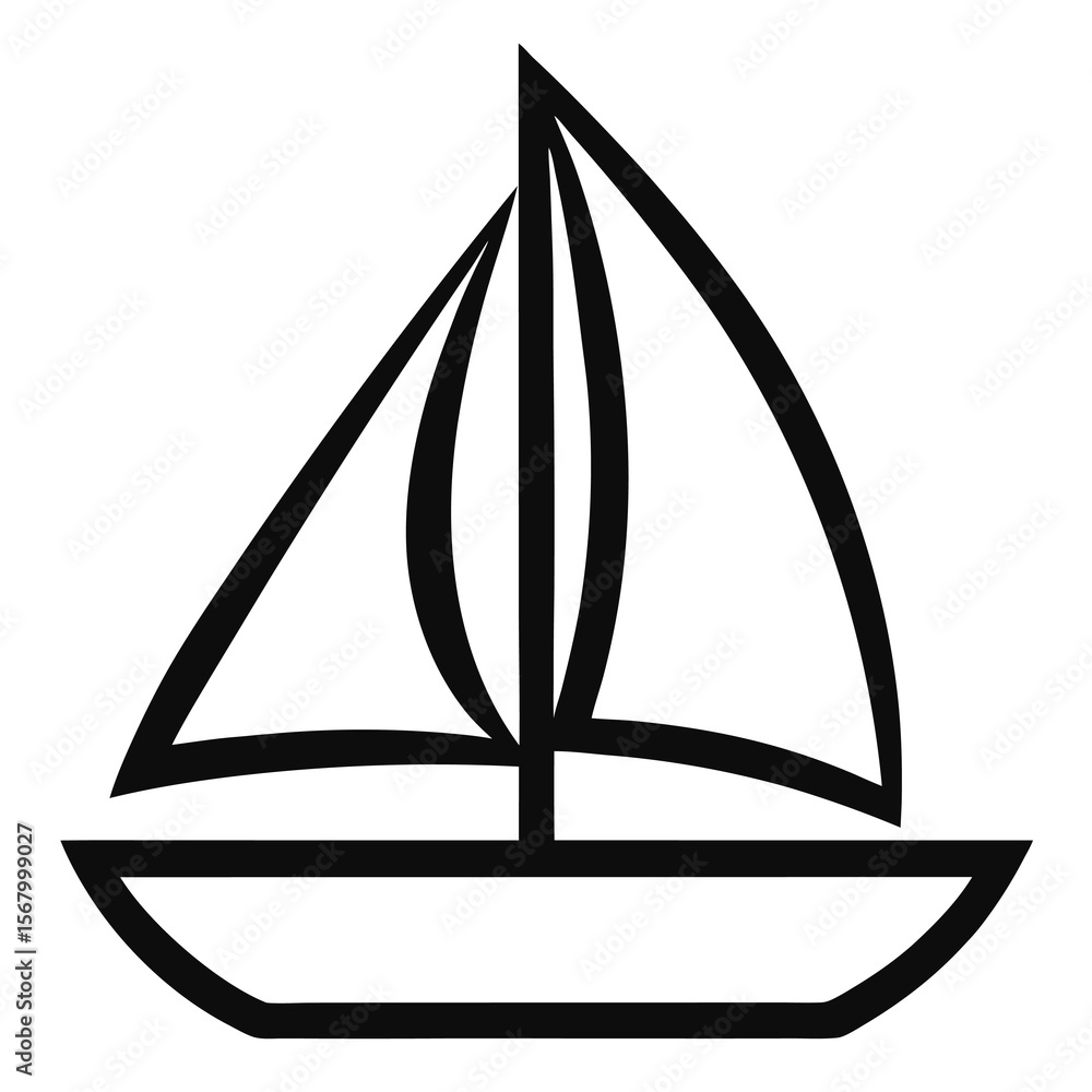 Poster a simple graphic of a sailboat with two sails depicted in a minimalist outline style drawing on whit