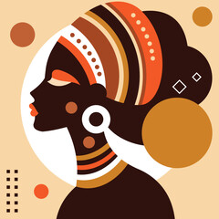 Tribal Radiance, Afro Woman in Profile with Ethnic Patterns