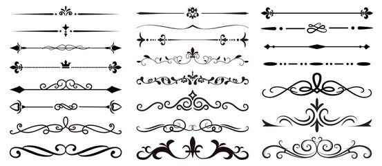 Decorative dividers and elegant ornamental borders. Vintage separators, ornate scroll elements, text delimiters, decorative frames. Vector design for invitation, certificate, retro card.