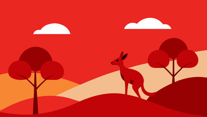 Stylized Australian Outback Landscape Wildlife Nature Travel Art