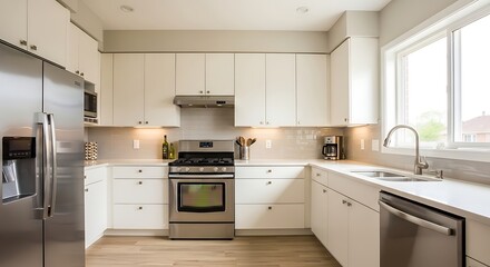 Fototapeta premium Modern Kitchen with Sleek Appliances and Bright Lighting