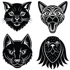 Obraz premium Four Feline and Canine Creature Faces black and white