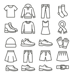 Fashion icon collection, trendy clothing symbols. apparel and style set essentials