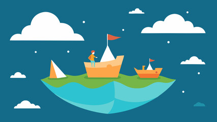 Fototapeta premium A Whimsical Illustration Of A World Where Giant Islands Float In A Bright Blue Sky