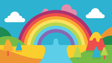 A Whimsical Fantasy Scene Of A Valley Where Rainbows Pool Into Colorful Lakes