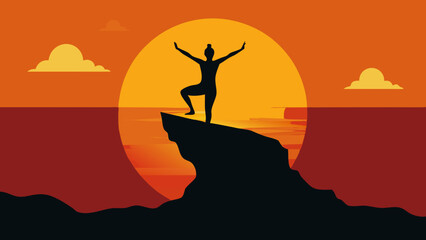 The Serene Silhouette Of A Person Practicing Yoga On A Cliff Overlooking The Ocean