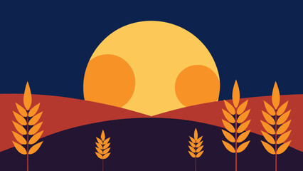The Sun Setting Over A Golden Field Of Wheat Creating A Warm And Rustic Scene