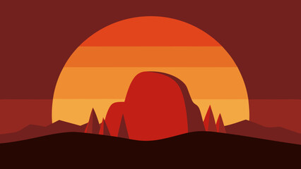 The Sun Setting Beautifully Behind A Massive And Singular Rock Formation At Dusk
