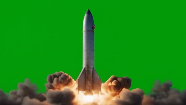 Futuristic Rocket Launch on Greenscreen Background
