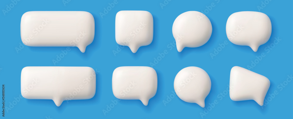 Fototapete 3d speech bubble. chat talk boxes, dialog conversation shapes, cartoon white thinking bubbles, oval 