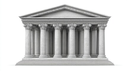 Classical facade Detailed stone temple with columns and triangular pediment,isolated
