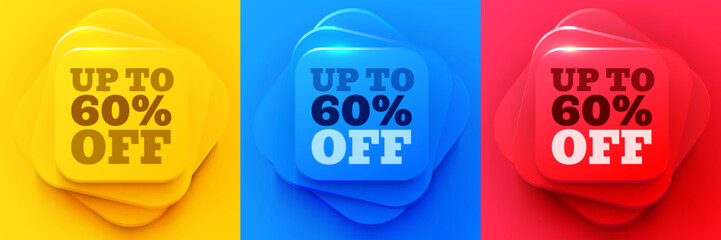 Up to 60 percent off sale. Neumorphic offer banners. Discount offer price sign. Special offer symbol. Discount tag podium background. Vector