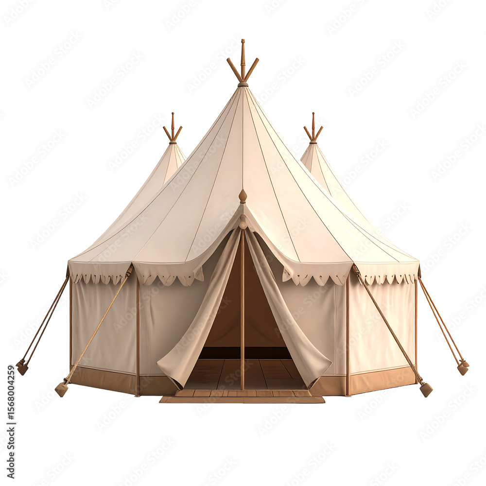 Poster beige imperial tent icon with triangular peaks 3d rendered isolated on transparent background