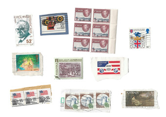 old stamps on transparent background