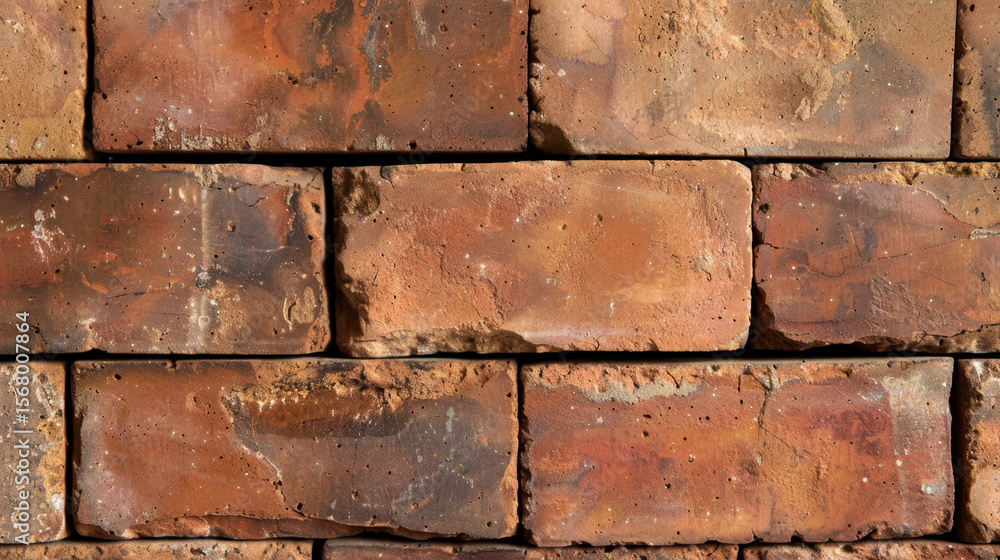 Poster aged brick pattern with mortar gaps and discoloration creates rustic and textured appearance, perfec