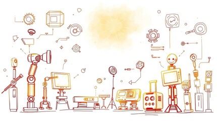 Robotics, drawn with radiant golden glow