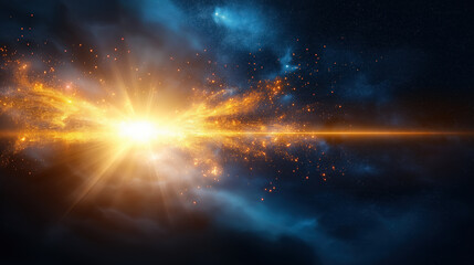 Explosive burst of light in cosmic space at twilight
