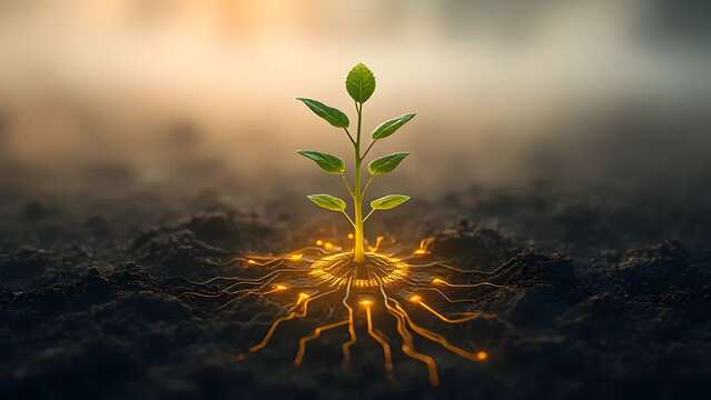 Futuristic Plant Growth with Digital Roots – Concept of Green Technology and Innovation