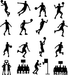Basketball Silhouettes Set 14 Court Action Vector Icons