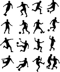 Soccer Silhouettes Set 16 Football Action Vector Icons