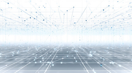 Obraz premium Minimalist neural network grid of thin white lines over a smooth gradient background, perfect for technology banners, AI branding, or corporate digital design.