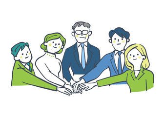 手を合わせて団結するオフィスチーム　セットのストックイラスト素材
