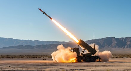 Missile Launching from a Mobile Launcher Against a Clear Blue Sky
