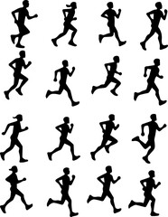 Running Silhouettes Set 16 Track and Field Vector Icons