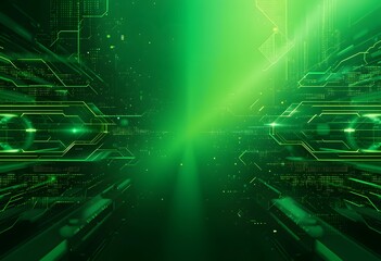 Obraz premium Elegant Abstract Emerald Green Layers with Digital Matrix Patterns