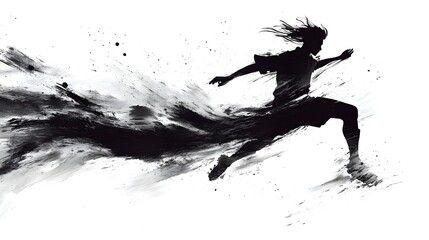 Dynamic Silhouette of Running Athlete in Abstract Black and White