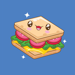Cute kawaii sandwich cartoon illustration