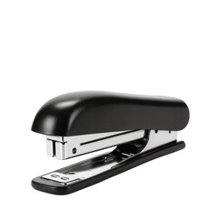 Black stapler with a chrome finish isolates on a transparent background