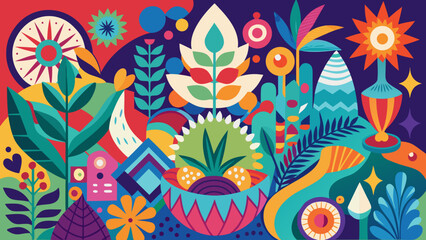 Colorful botanical illustration with floral elements