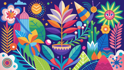 Colorful floral arrangement with whimsical elements art