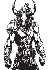 Stylized image of minotaur vector black and white