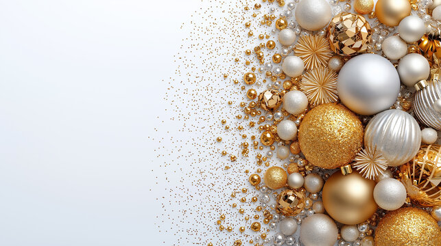 Festive arrangement of gold and silver ornaments for celebration