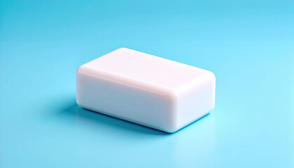 Plain White Soap Bar on Smooth Light Blue Background Surface