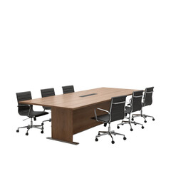 Modern conference table with black chairs arranged in a meeting setup isolates on a transparent background