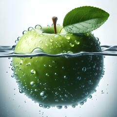Green Apple with Leaf and Water