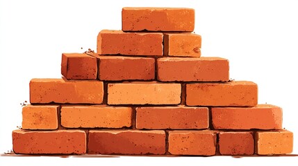 Obraz premium Pyramid shape formed by orange-red bricks, stacked in rows on a white background
