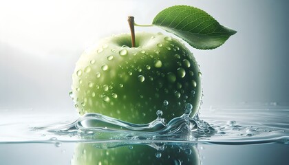 Green Apple with Leaf and Water