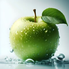 Green Apple with Leaf and Water