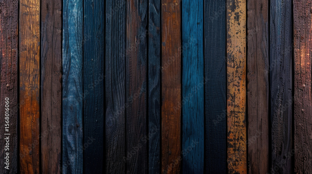 Poster wooden background with mixed tones of brown, blue, and black, showcasing rustic and textured appeara